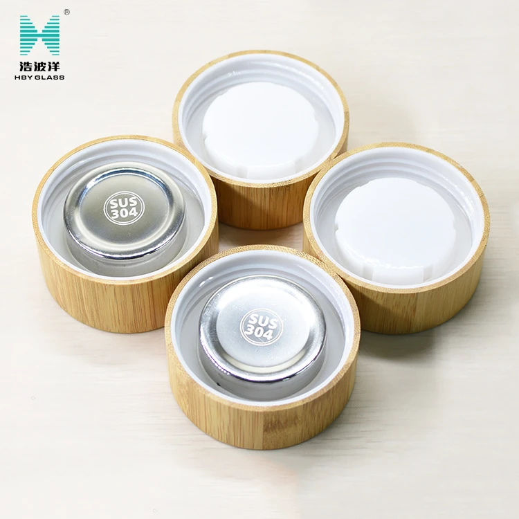 Eco Friendly Water Bottle Bamboo Glass Jar Wooden Lid Bamboo Cap
