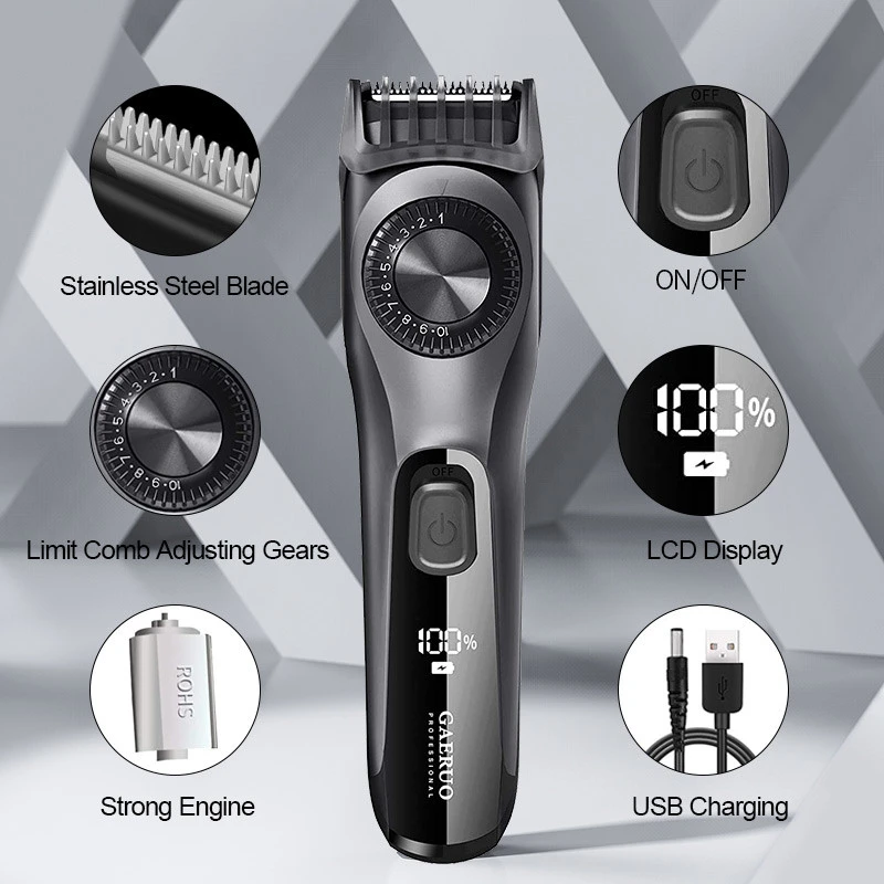 Electric Hair Clipper Rechargeable Shaver Low Noise Professional Hair Trimmer Cordless