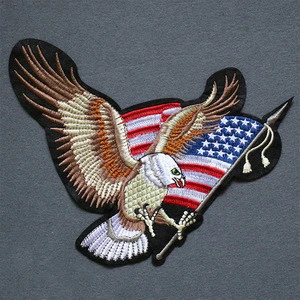 Embroidered Textile Badges Custom Patch Factory Personalized Design 3D Embroidery  Eagle with American Flag Logo
