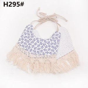 Europe Style Lace-up Baby Bandana Bibs Soft Cotton Two Sides Lattice Floral Printing Slobber Towel