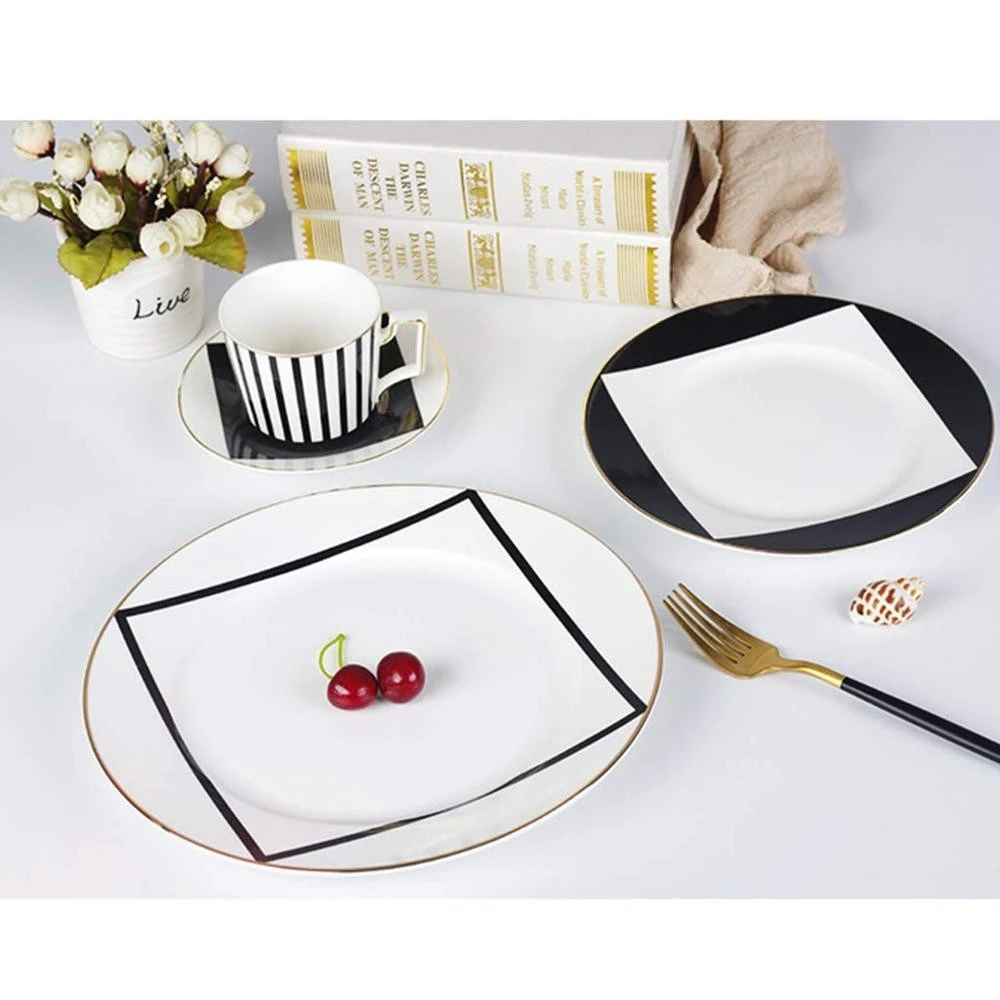 European Style 30pcs  Fine ceramic Square elegance fine porcelain dinner set with customized decal tableware dinnersets