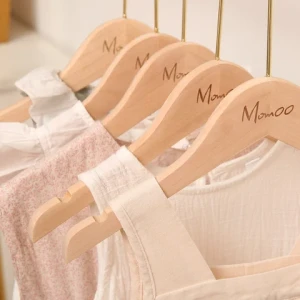 Factory Luxury Kids Clothing Natural Wood Hangers With Clip Custom Logo Laundry Coat Hanger For Clothes