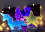 Factory Price cartoon decoration cross-border LED plastic usb and battery power mirror lamp Unicorn LED table lamp