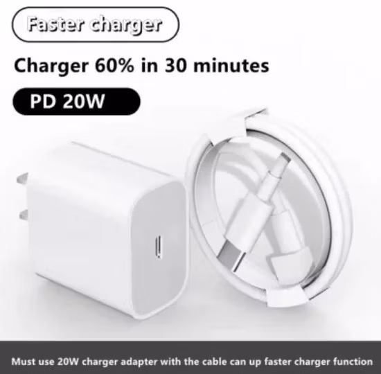 Factory Wholesale Pd 20W Fast Charging 20W USB-C Charger Adapter with Lighting 1m Cable Type-C Mobile Phone Pd Home Charger