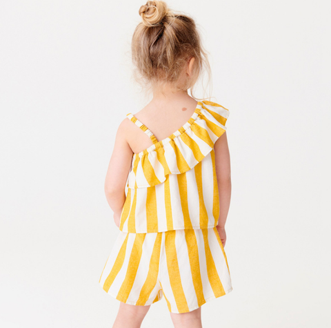 Fashion Design One Shoulder Children Girls Summer 2pcs Clothing Set