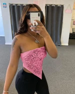 Fashion Irregular Hem Off Shoulder Printed Fitted Strapless Camisole Tops Womens Tank Tops Women Crop Tops
