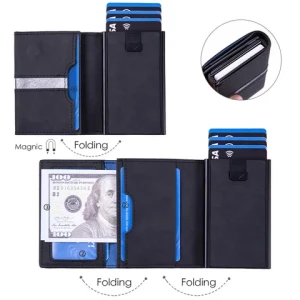 Fashion magnet Mens Slim RFID Wallet Card Holder Aluminum centre Push Front Pocket Credit Card Holder Case Card Cover