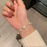 Fashion Pearl Jade Bracelets Vintage Camellia Pearl Beads Bangles Bracelets For Girls Adjustable Bracelet