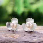 Fashion Silver Clover Flower Natural pearl jewelry