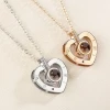 Fashion Valentine Day Gift Couple Jewelry 100 Languages I Love You Projection Heart Shaped Pendant Necklace