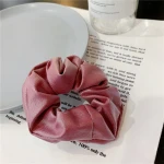 Fashionable women hair accessories elastic hair bands plain color  pu leather hair scrunchies for girls