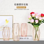 Flower Vases Small Nordic Plant Bud Modern Clear Cheap Decoration Rose Gold Wedding Metal Flower Glass Vases For Home Decor