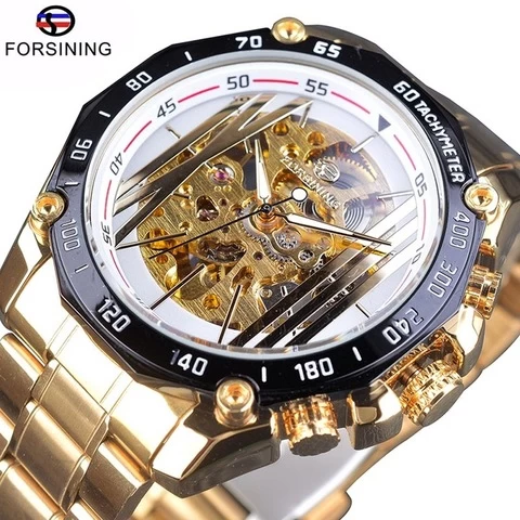 Forsining Watch Fashion Military Sport Transparent Skeleton Dial Stainless Steel Mens Watches Automatic Wristwatch Montre Homme