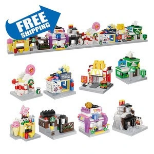 Free Shipping 8 In 1 City Building Bricks Series Toys Amazon Hot Sale ABS Plastic Mini Street Store Building Blocks For Kid