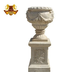 Garden outdoor large nature marble stone flower pots planters