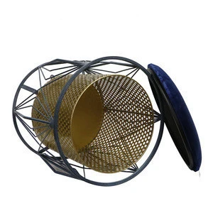 Geometric 3D Graph Contemporary Wire Design Velvet Fabric Ottoman Seat Modern Metal Storage Chair Stool