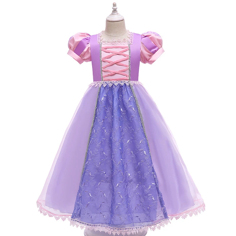 Girls Sophia Rapunzel Summer Short Sleeve Princess Dress Halloween Birthday Party Costume Dress Kids fancy Outfit