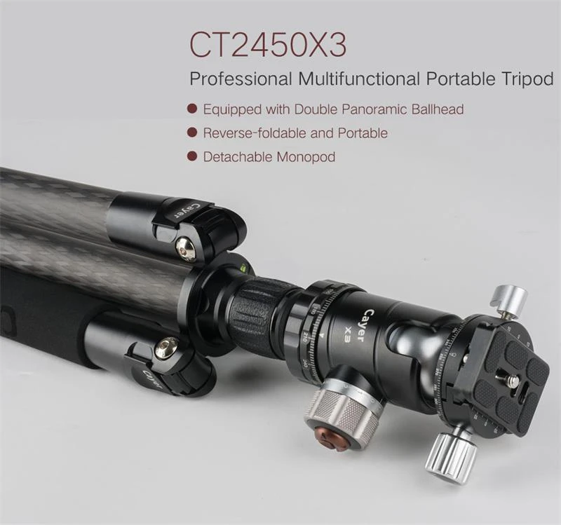 Good price video camera tripods Cayer CT2450X3 portable tripod material carbon fiber tripod