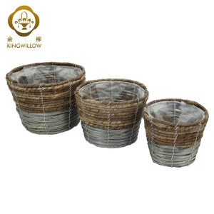 Handmade round woodchip flower pot water planter flower basket with plastic liner