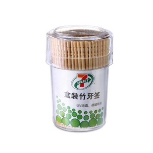High quality Disposable 7-11 Round Box Bamboo Toothpicks with plastic box