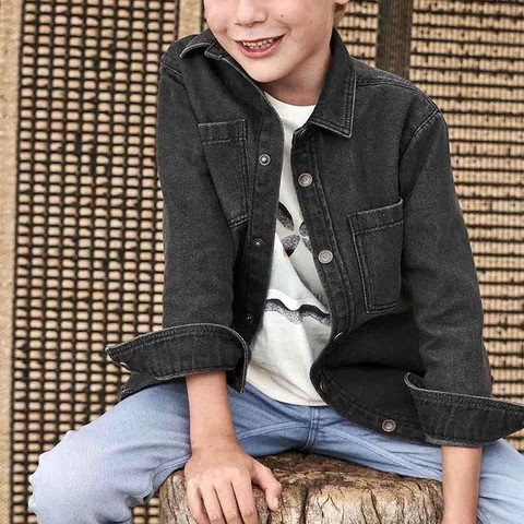 High Quality Factory Price Custom 100% Cotton Black Denim Jacket For Boys