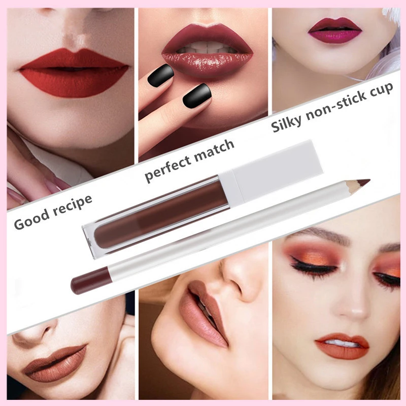 high quality lips cosmetics private label matte liquid lipstick with lip liner makeup lipstick lip pencil kit