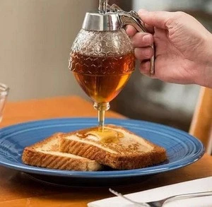 Honey Syrup Dispenser Glass Pot Vintage No Drip Container Restaurant Kitchen Dispenser Gravy Boat Honey Dispenser