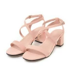 Hot Sale 2018 Nubuck Leather Nude Sandals for Women and Ladies Fashion Block Low Heel Nude Woman Sandals Shoes