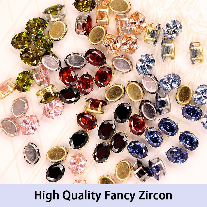 Hot Sale Glass Glitter Oval Zircon Metal Settings Strass Synthetic Diamond Sewing Rhinestones