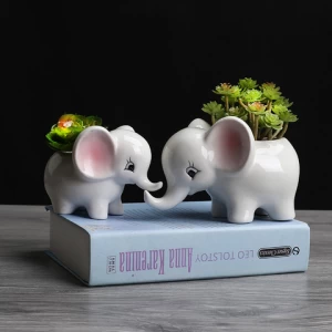 Hot sale mini white elephant ceramic flower pots cute succulent planter pots
