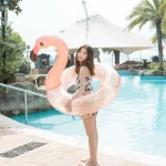 Hot Sale New Water Toy Sequins Rose Gold Inflatable Flamingo Safety Floating Swimming Ring For Summer Island Water Pool Party
