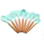 Hot Sell  Kitchen Ware Silicone Utensil With Wooden Cooking Tools Utensil Set