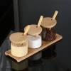 Household Spice Glass Jar Creative Japanese Kitchen Supplies Sealed Storage Spice Jar Set With Wooden Cover