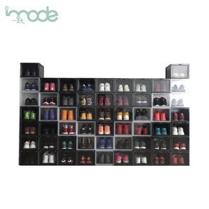 IMODE insert combination stackable black clear plastic transparent shoe storage box