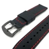 Interchangeable sport watch proof silicone wrist strap 18 20 22 24mm black grid suture watch band with black buckle