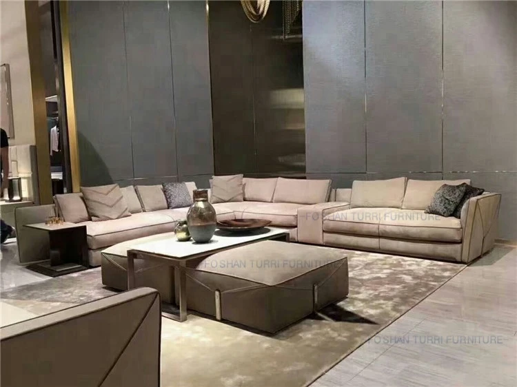 Italian drawing room sofa Mid Century modern design 100% Leather sectional sofa set