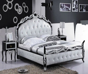 Italian high back wood bed , Baroque luxury bed in foshan furniture