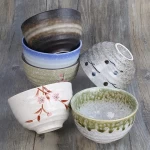 Japanese Style Hand Painted Stoneware Rice Cereal Bowl Restaurant Porcelain Soup Bowls