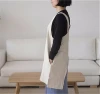 Japanese Style X Shape Double Pockets Kitchen Cooking Clothes,Solid Color Halter Cross Bandage Aprons,Soft Cotton Linen Apron