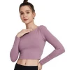 Jinyue  Mesh Patchwork Padded Sport Yoga Long Sleeve Crop Top Women Padded Fitness Dance Shirts with Removable Chest Pads