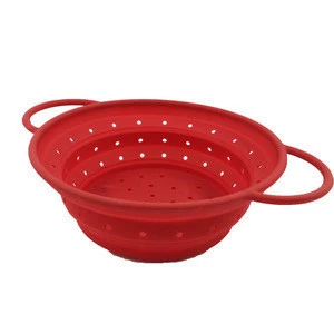 Kitchen Foldable Starin Food Grade Silicone Colander with Handle