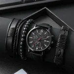 LBJINI 6042 Mens Watch with 3 pcs Bracelets Set Cheap Price PU Leather Band Quartz Watch Fashion Watches Sets with Box for Men