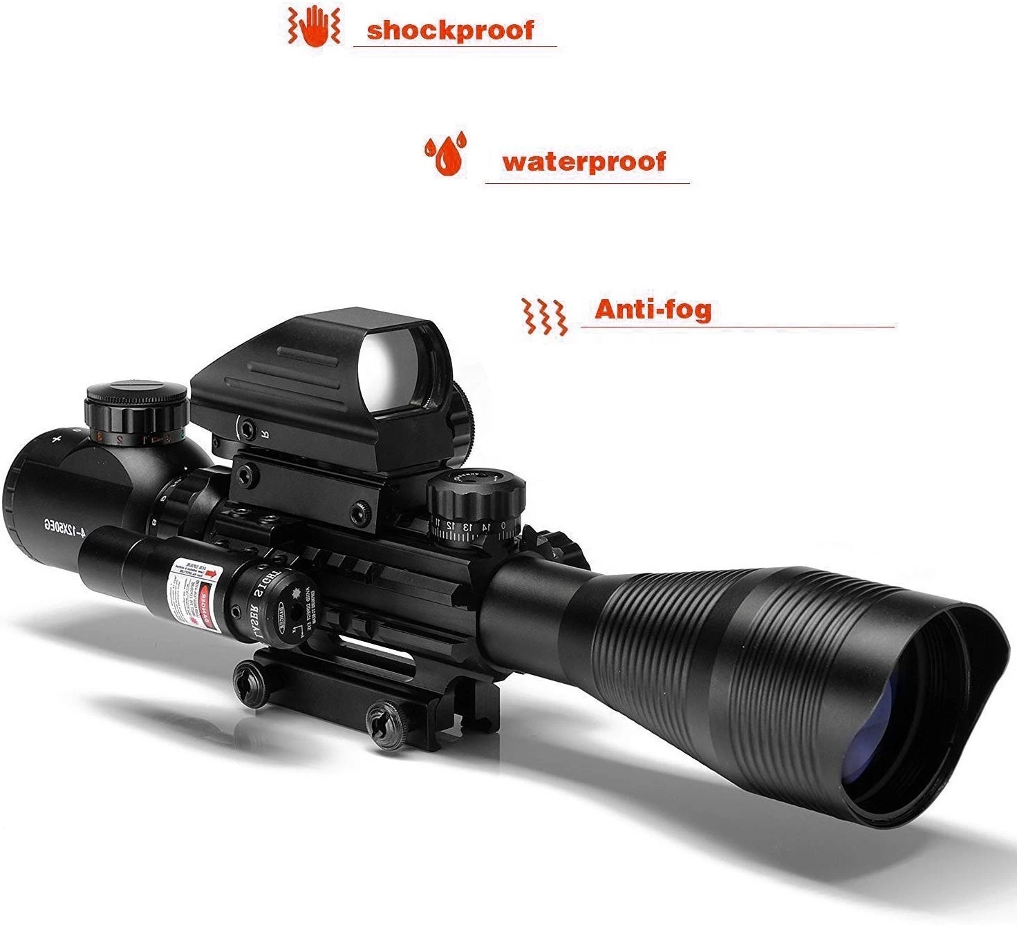 LUGER Rifle Scope Combo 4-12x50EG Dual Illuminated + Laser sight 4 Holographic Reticle Red/Green Dot with Weaver/Rail Mount