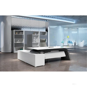 Luxury MDF white high gloss paint L shaped office desk