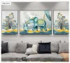 Luxury Nordic Crystal Porcelain Painting Living Room Entrance Animal Elephant Wall Decoration Home Decor Wall Art