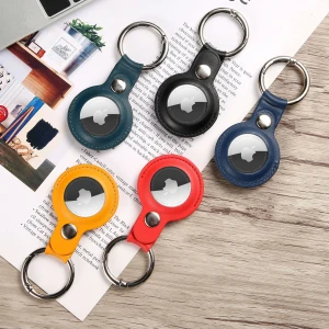 Luxury PU Leather Keychain Protective Cover for Apple Airtags Tracker Dog Cat Anti-Lost Airtag Case Sleeve Hang Cases Shell