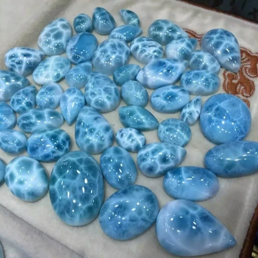 Machine cut Oval shape polished cabochon blue Natural Larimar gemstone