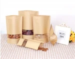 Matt white kraft paper stand up coffee bags/ food packaging bags with clear window and zipper for coffee/ bean/ snack