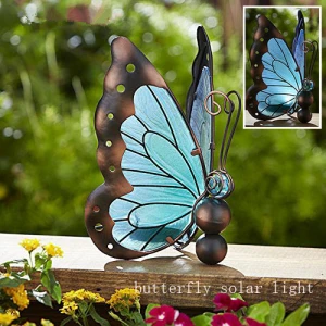 metal glass butterfly solar light garden decoration craft