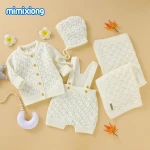 Mimixiong Baby Infant Clothes Girl Baby Clothing Set Solid Color Knitted Newborn Baby Boy Romper Coat Hat Blanket 4pcs Set